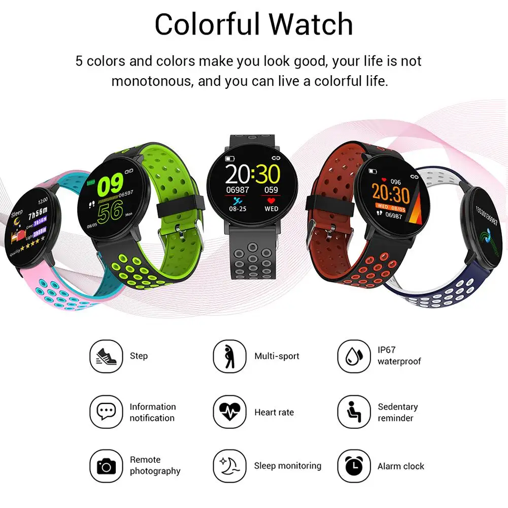 W8 1.3 Inch Smart Watch Heart Rate Monitor Fitness Tracker Stopwatch Pedometer Calorie Sport For Men Women | Электроника