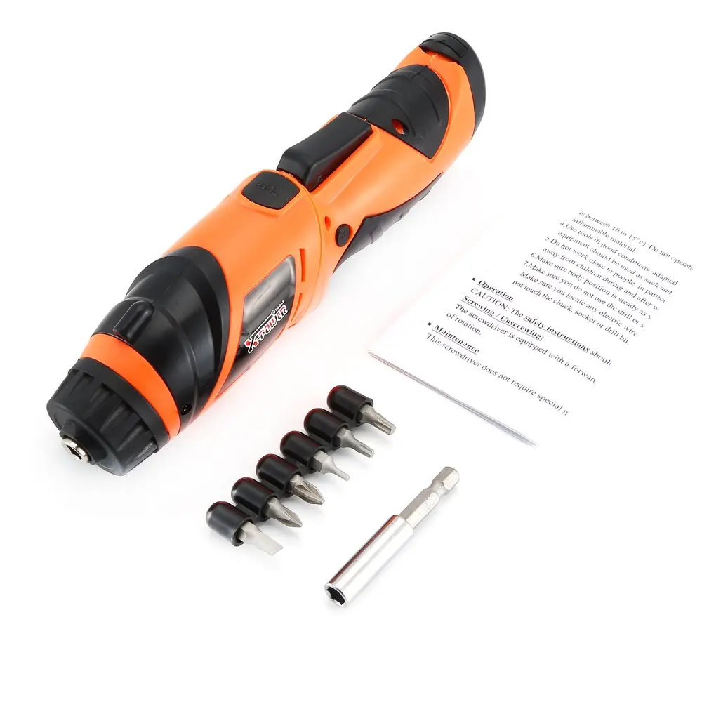 X-power 6V Cordless Electric Screwdriver Bits kit with LED Lighting Wireless Screw Power Driver Drill Power Tools