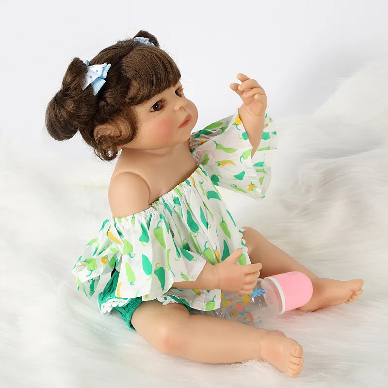 55 см Reborn Baby Doll игрушка полный Силиконовый Кролик Синий платье ткань тело короткие волосы Реалистичная кукла Малыш Дети сопроводительная игрушка
