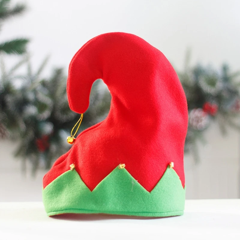 Elf Cap Plush Made with Metal Bell Decoration for Christmas Santa's Helper Hats Caps in Strongly Contrast Colors