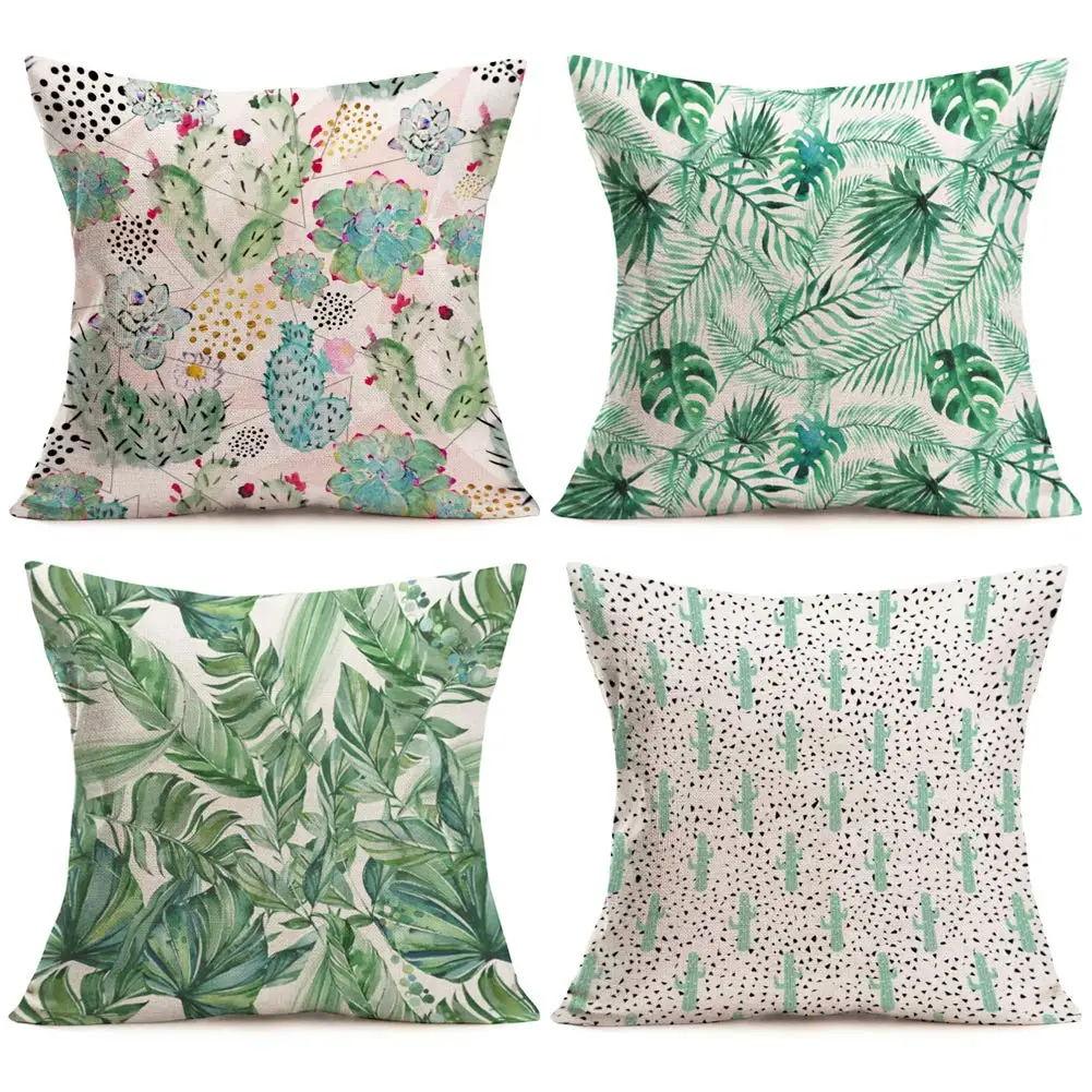 Tropical style leaf printing linen pillowcase, living room sofa cushion