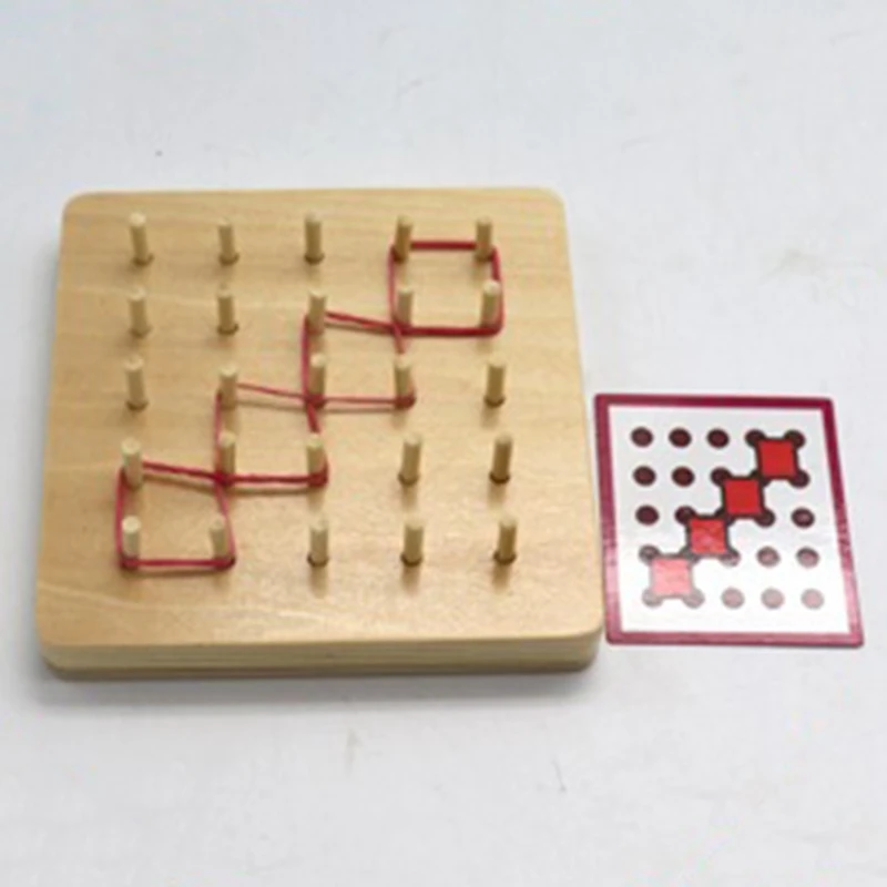 Wooden Toys Wind the Rope on Wooden Nail Math Educational Toy Wood Nail Board Threading Plate