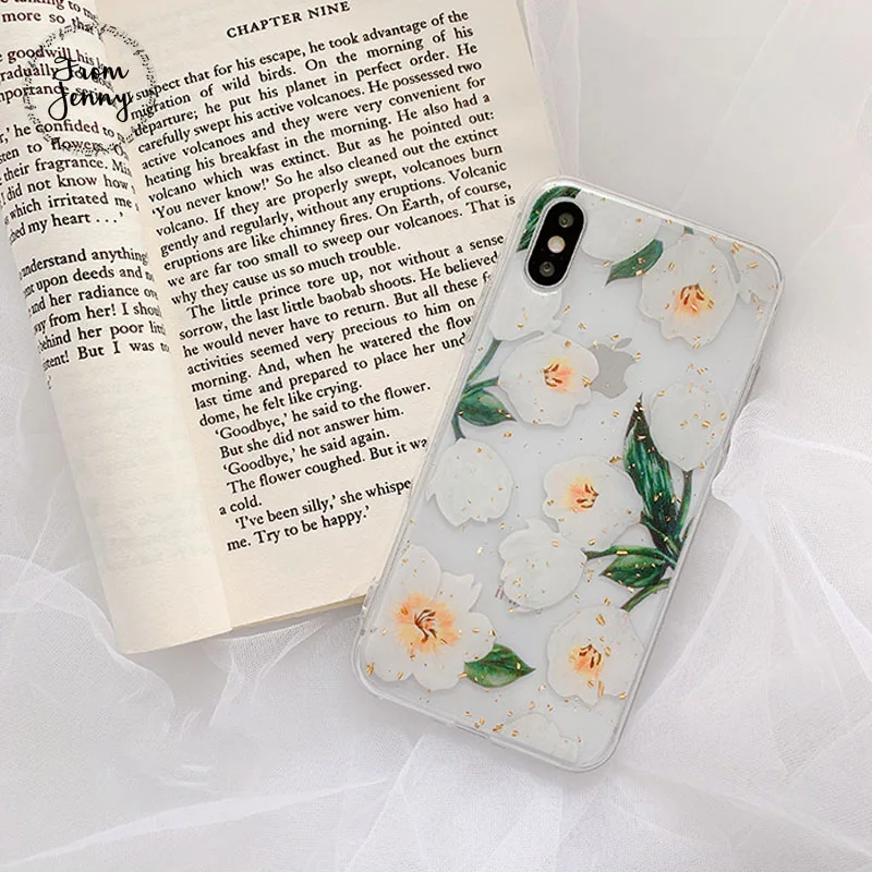 From Jenny сусального золота цветок для iPhone x xr xs max 6 6s 7 8 Plus Прозрачный мобильный телефон ТПУ Мягкий защитный чехол
