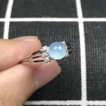 

6mm Natural Aquamarine Ring Jewelry For Women Lady Female Love Gift Silver Blue Clear Gemstone Crystal Adjustable Ring AAAAA