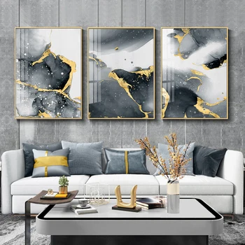 

Modern Abstract Golden Black Marble Poster Wall Art Canvas Painting Nordic Print Wall Picture for Living Room Home Cuadros Decor