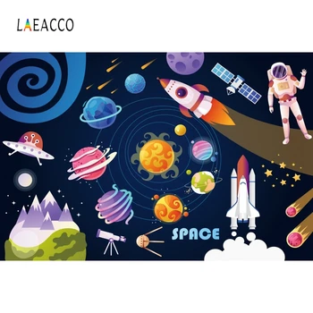 

Laeacco Space Photography Backdrop Spaceship Astronaut Planet Photo Background Birthday Party Baby Shower Portrait Newborn