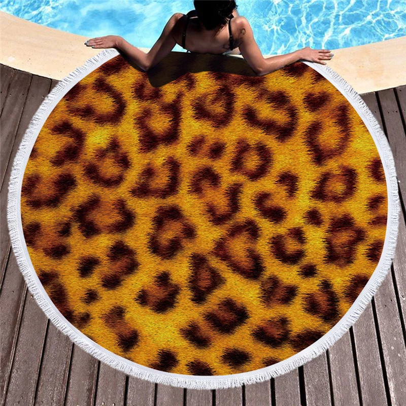 Большой 150 см круглый пляжное банное полотенце с леопардовым принтом летнее полотенце для путешествий Спорта 450 г Мягкая микрофибра Абсорбирующая привлекательная Мода