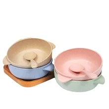 Ensemble de vaisselle d'alimentation pour bébé 2 pièces paille de blé écologique assiette pour bébé vaisselle pour enfants bol d'entraînement Anti chaleur pour enfants + cuillère
