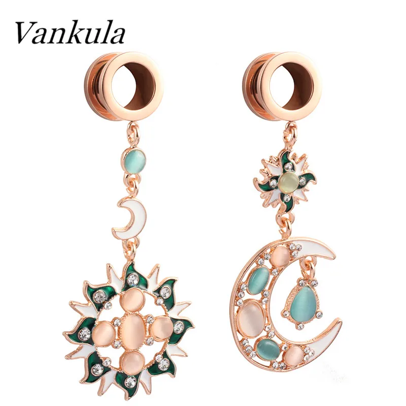 Ванкула розовое золото нержавеющая сталь ушные Датчики Тоннели растяжки болтаются беруши ювелирный пирсинг для тела туннели расширители для ушей