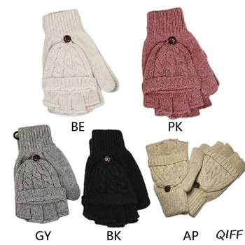 

Womens Cable Knit Fingerless Mittens Winter Convertible Gloves with Flip Cover