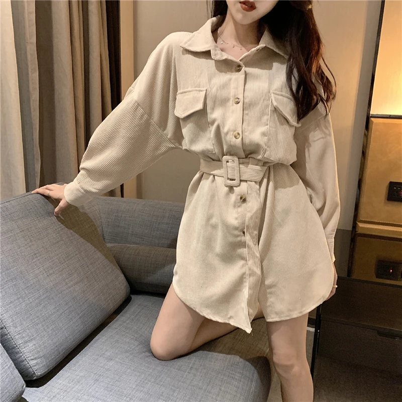 

Corduroy Long Jackets Women Winter Autumn Coats Plus Size Single-breasted Overcoats Jackets Sashes Loose Solid Outerwear Apricot