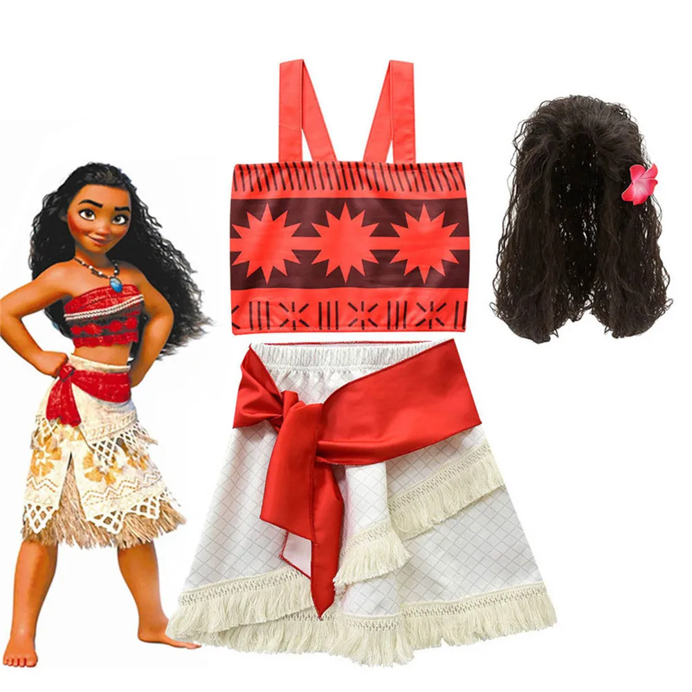 Костюм для девочек Моана; детское платье принцессы ваяна Моана с ожерельем; парик для девочек; детские маскарадные костюмы Моаны для дня рождения