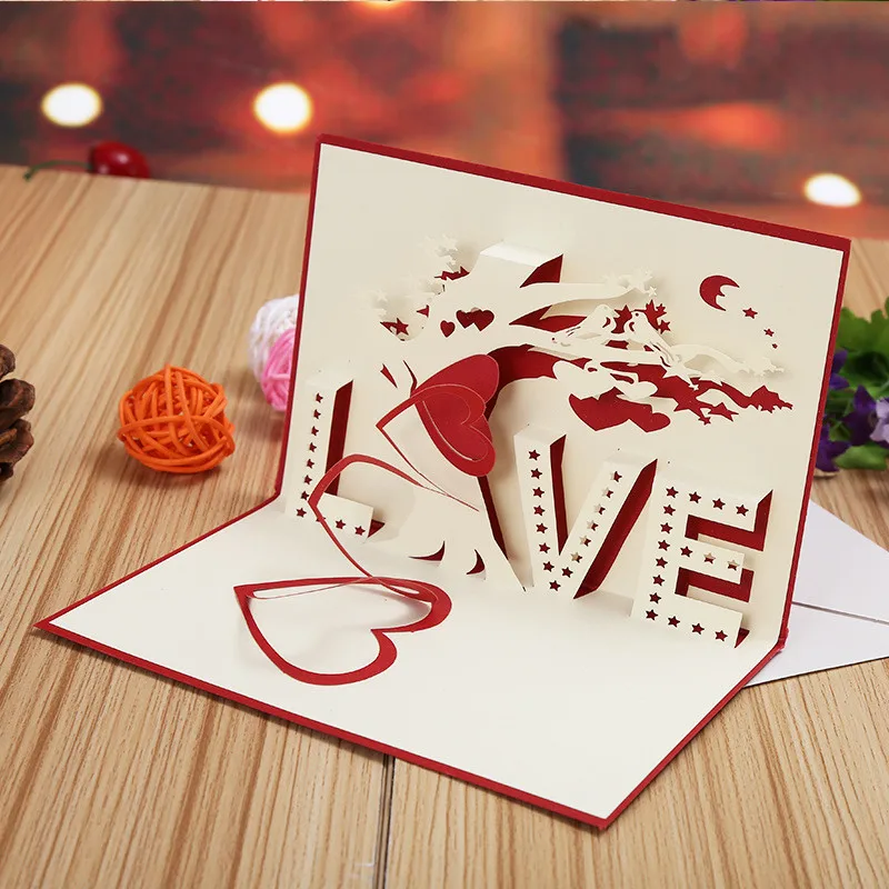 

Greeting Card Three-dimensional Greeting 3D Pop Up Paper-cut Custom Love Tree Valentine's Day Gift Greeting Card Postcard