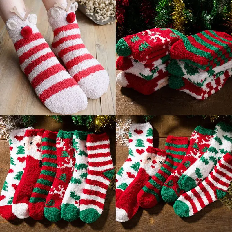 6 пар/уп. взрослые теплые зимние фланелевые милые рождественские толстые махровые носки