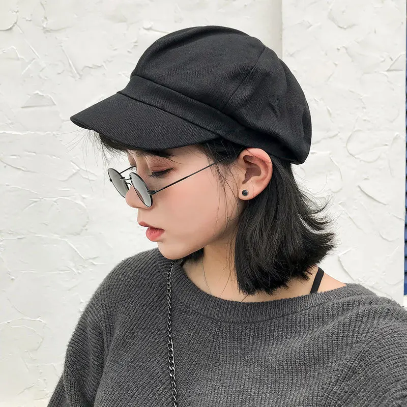 

Macrocephaly Canvas Literature And Art Retro Casual Solid Color Cricket-cap Beret Painter Cap Octagonal Hat Men And Women Spring