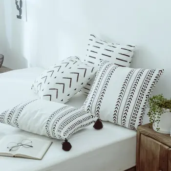

Moroccan Style Geometric Cushion Cover Black Line Printed 100% Pure Cotton Canvas Pillow Cover Simple Art Home Decor 2 Sizes