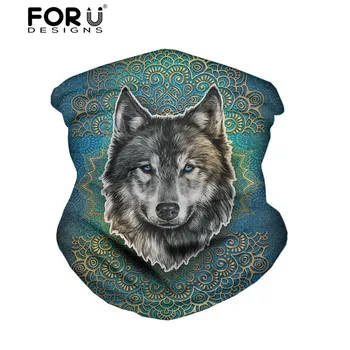 

FORUDESIGNS Bohemian Wolf Cool 3D Animal Fashion Men's Scarf Variety Polyester Headband Bandana Scarves Women Magic Dust Scarves
