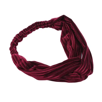 

Vintage Gold Velvet Elastic Hair Band Stripe Cross Headband Wash Bathing Makeup Hair Band Female Hair Accessories