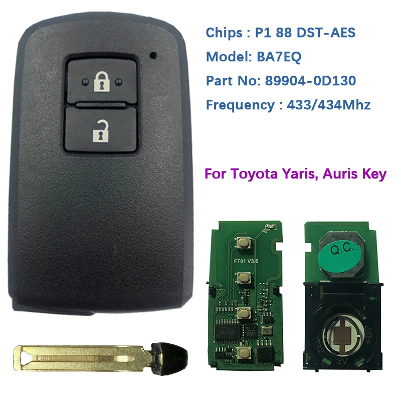 Умный ключ для Toyota Yaris Auris BA7EQ P1 88 433 МГц 89904-0D130 без ключа | Автомобили и мотоциклы