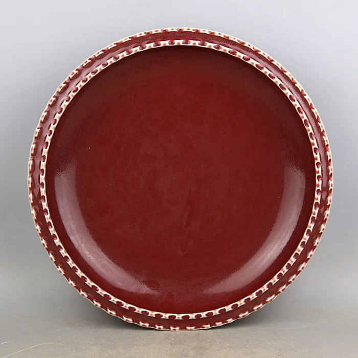 

Rare antique Ming Dynaty porcelain plate,Red Glaze and Kwai Mouth Basin,best collection & adornment, Free shipping