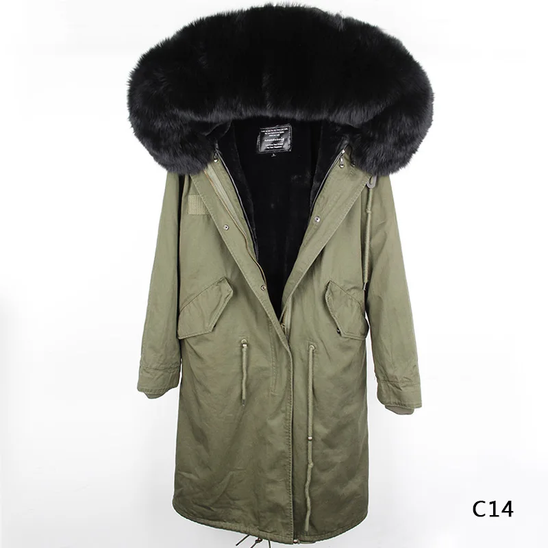 greenfox fur collar Большие размеры, зимняя женская куртка из натурального меха енота, парки черного цвета с подкладкой из меха енота, длинная куртка, пальто для женщин - Color: greenfox fur collar