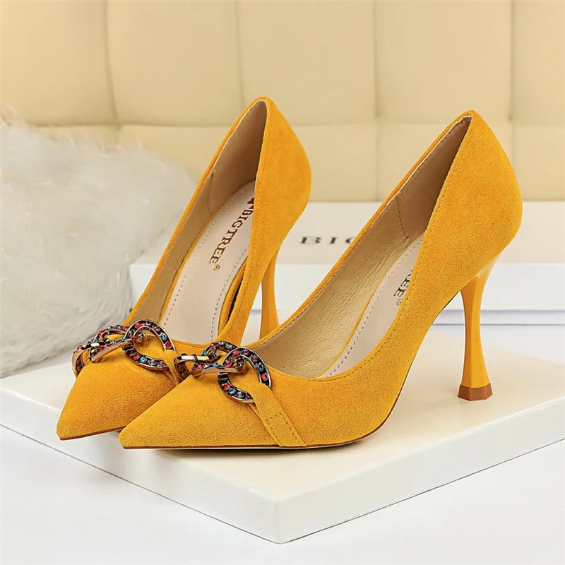 Весенние женские туфли-лодочки Tacones элегантные стразы из замши; Цвет зеленый, желтый, обувь на высоком каблуке Женская обувь с украшением в виде кристаллов обувь для вечеринок Свадебные туфли