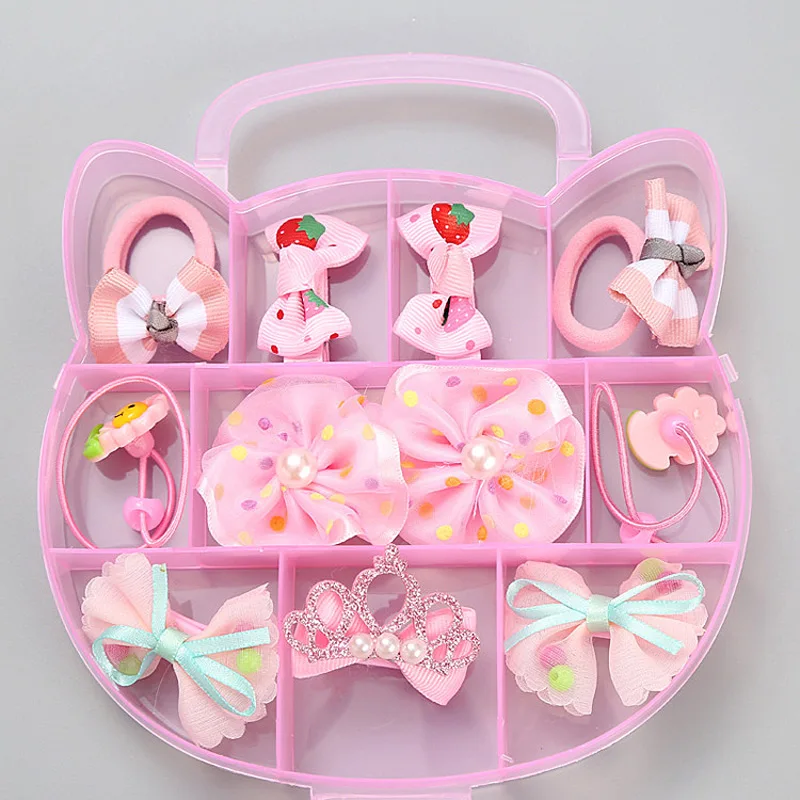 Pearl Hello kitty Аксессуары для волос Набор заколки для волос эластичные ленты для волос Детские Девочки ожерелья, браслеты, ювелирные изделия подарки на Рождество и день рождения - Цвет: Pearl