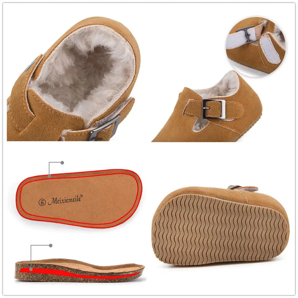KINE PANDA Winter Kids Shoes for Girl Boy Bottom Flats Children Shoes Boys Girls Casual Shoes with Plush 1 3 5 7 9 Years Old