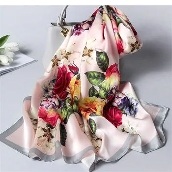 

Spring and summer Women Flower luxury Silk scarf Superior quality scarves lady female beach Headband muffler Fashion print Shawl