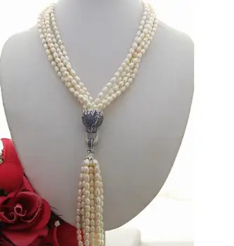 

Jewelry Free Shipping 5Strds Pearl&Rhinestone Pendant Necklace