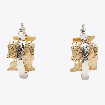 

ZA Earrings Punk Style Ladies Trendy Gold Silver Color Round Metal Dangle Earring For Women Hyperbole Double Layer Big Earring