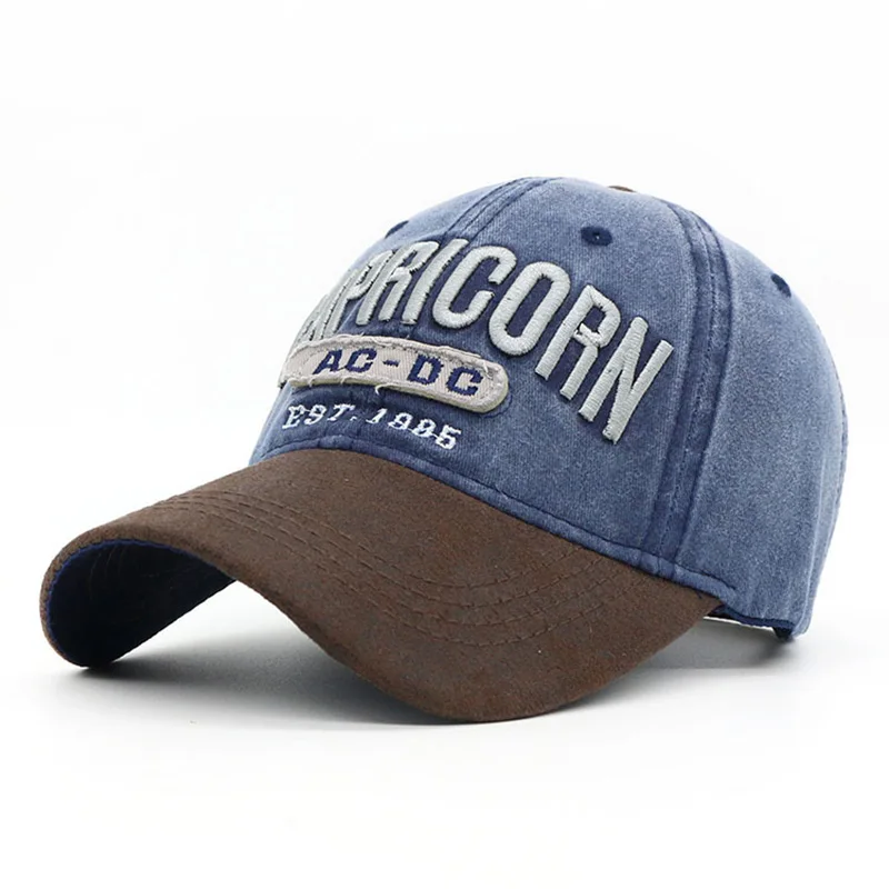 

2020 Fashion washed distressed patch embroidery letter CAPRICORN baseball cap outdoor sport casual cotton shade hat snapback hat