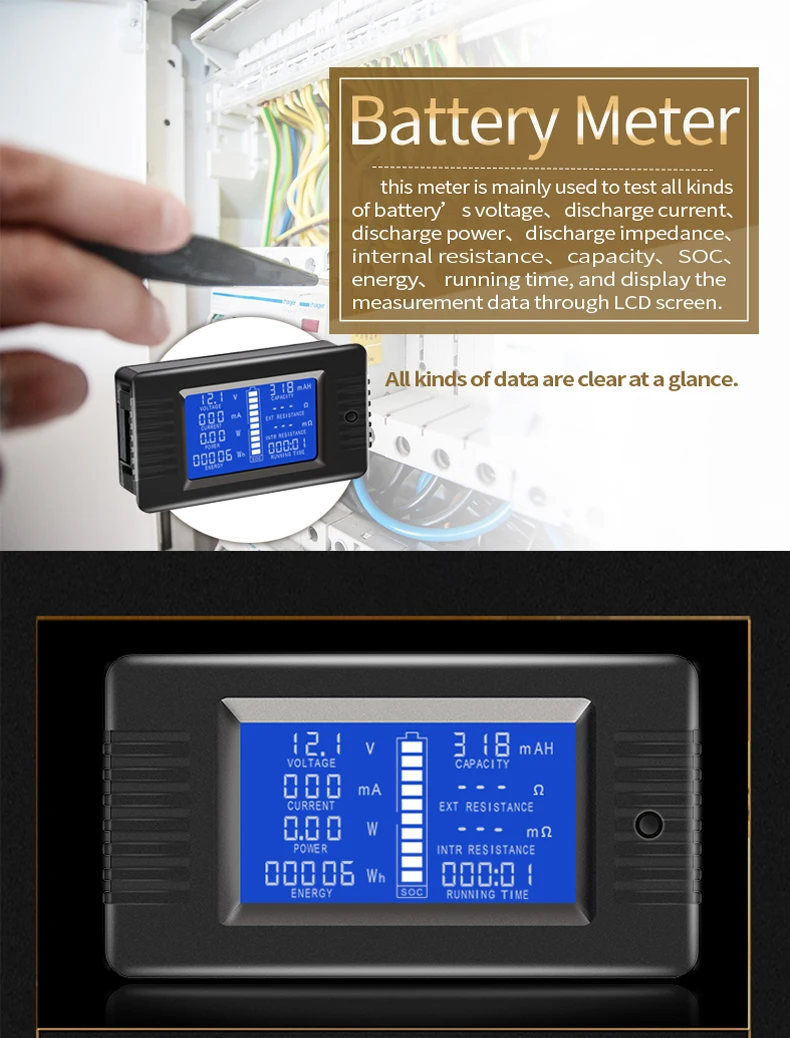 3X 0-200 V 300A Voltmeter Amperemeter Digital Batterie Tester Eingebauter Sh e1t 