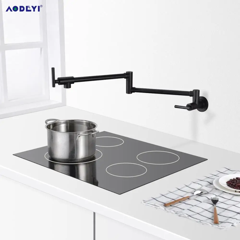 Grifo de latón montado en la pared para fregadero de cocina, rociador de Solo Frío negro, de un solo orificio, giratorio 360, con boquilla plegable