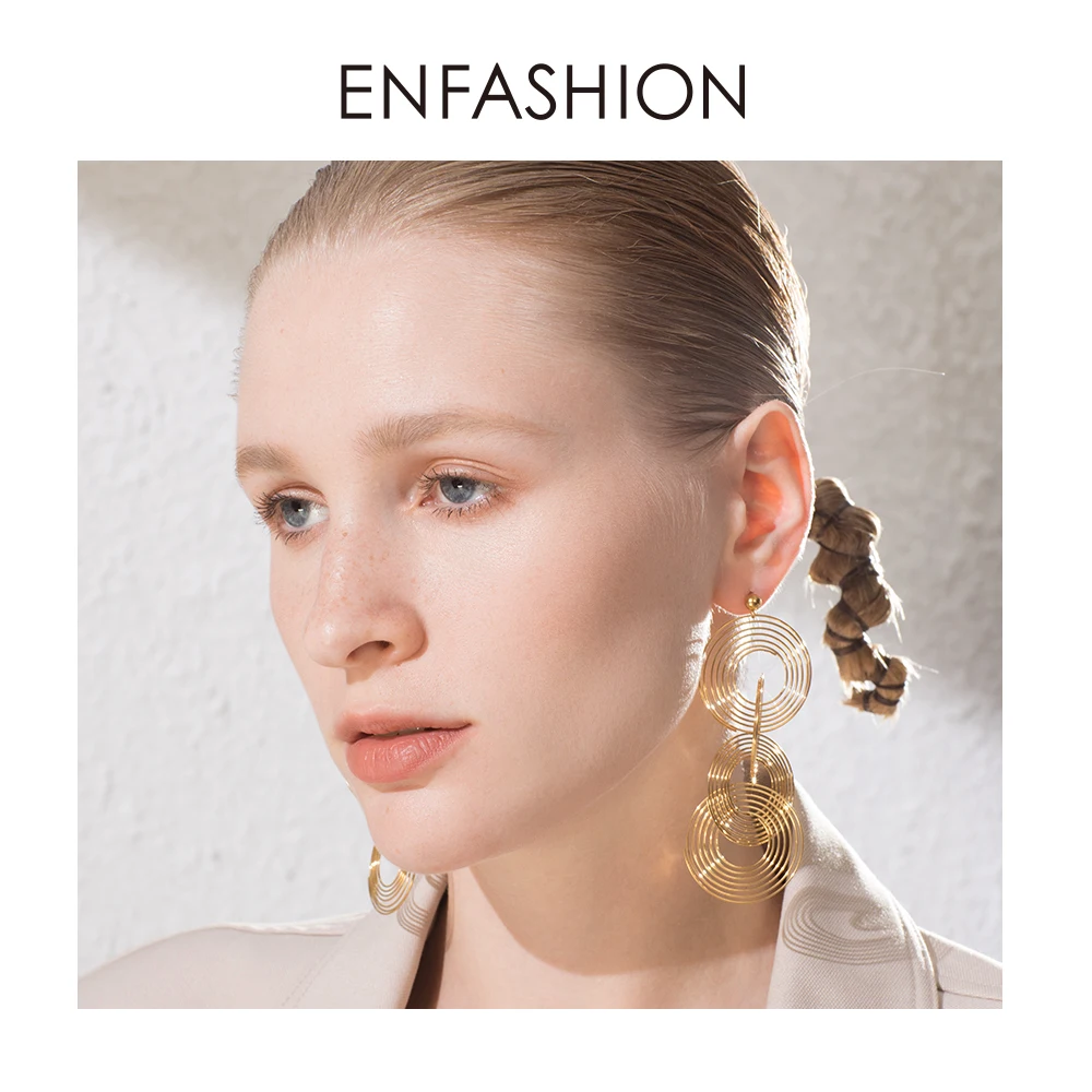 ENFASHION Boho Multi-layer Circle Drop Earrings For Women Gold Color Round Long Dangle Earings Fashion Jewelry Pendientes E1110