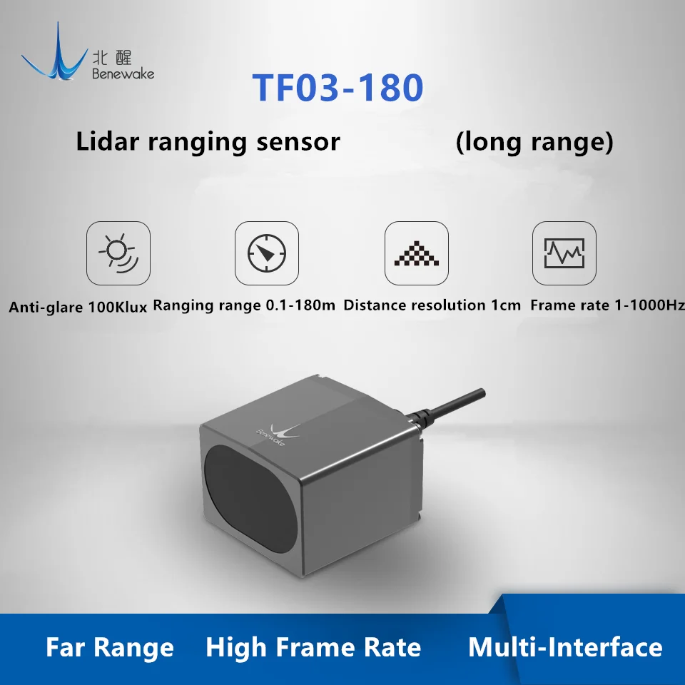 

Benewake IP67 180m distance lidar TF03 vehicle anti-collision fixed height industrial security lidar UART/CAN/IO,RS485/RS232