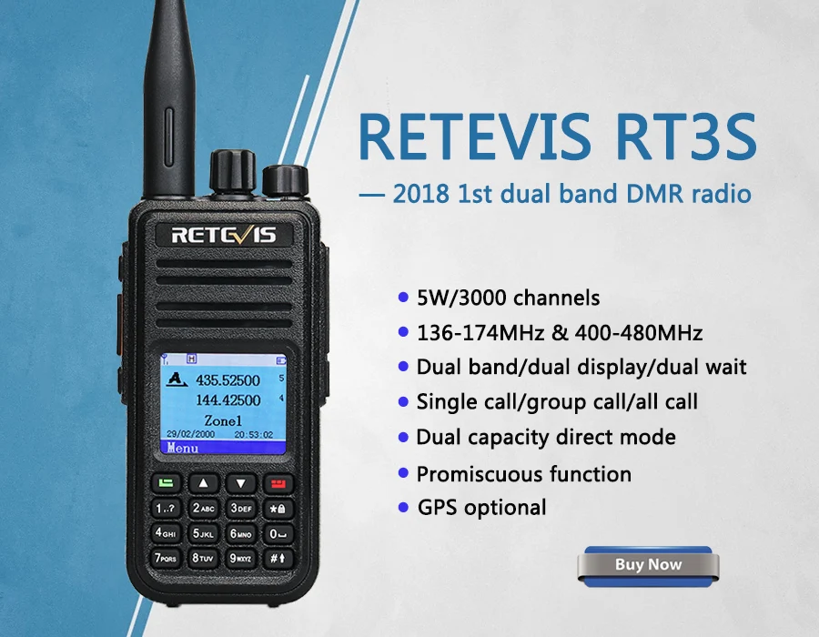Retevis RT3S DMR Radio Aficionado Walkie Talkie Digital Banda Dual 5W 3000 Canales TDMA Ham Radio Negro, 1Pc 