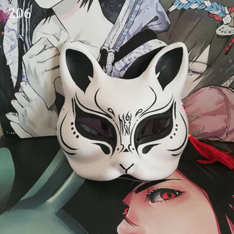 Anime Mask 206 Аниме стиль ручная роспись Половина лица лиса маска для девочек мальчик косплей шоу на сцене танцы вечерние Хэллоуин прямая трансляция видео - Цвет: Anime Mask 206