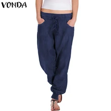 Женские джинсовые брюки VONDA, повседневные свободные шаровары с эластичной резинкой на талии, офисные женские брюки размера плюс, мешковатые S-5XL