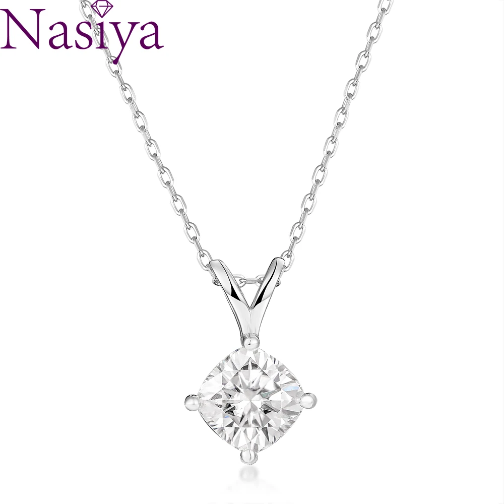 

925 Sterling Silver Necklace 6*6 Moissanite Wedding Long Chains Fine Jewelry for Women Suspension Pendant with AAA Zirconia