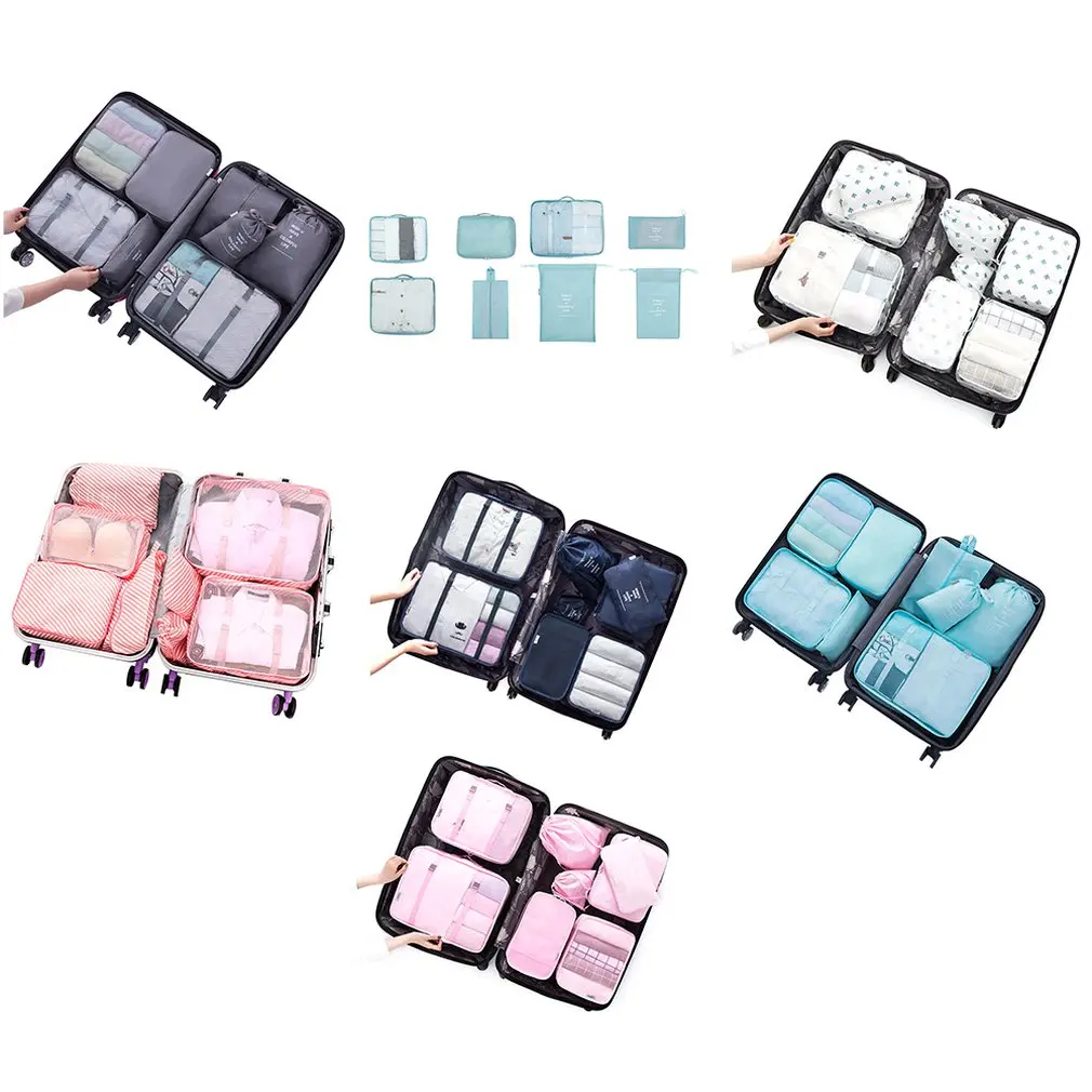 Large High Quality Practical Eight-Piece Travel Storage Bag Set Luggage Storage Finishing Including Shoe Bag