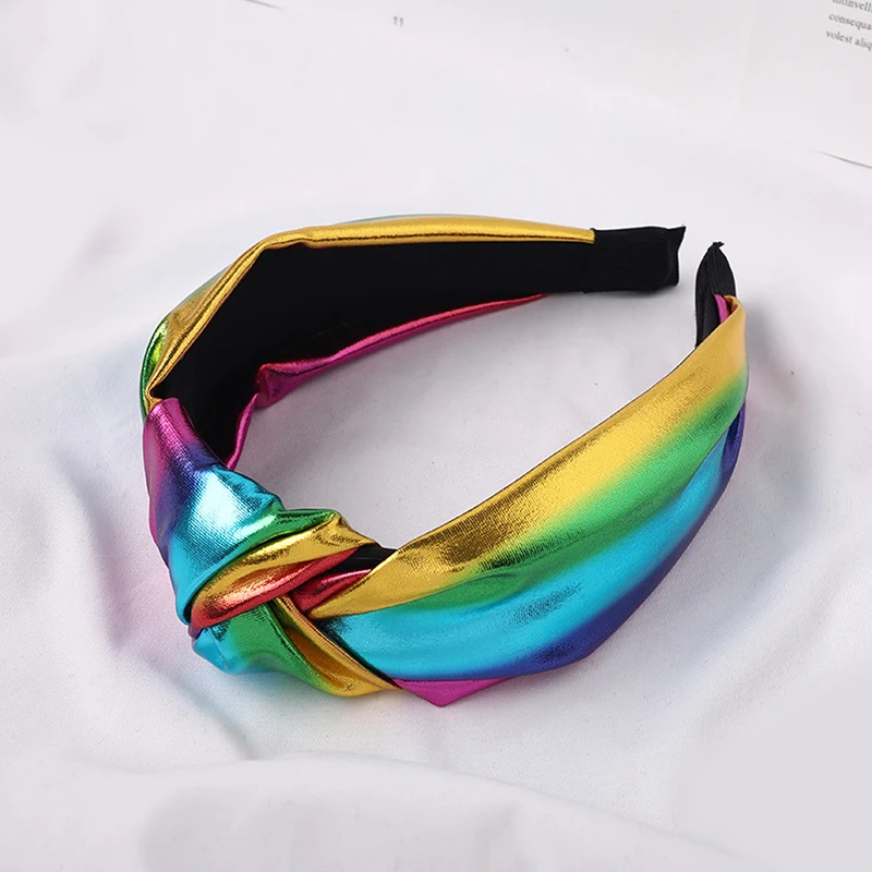 Bright color pu Модный топ из искусственной кожи, широкая повязка на голову, обруч для волос, Ретро стиль, простой ободок, аксессуары для волос, повязка на голову, Классный женский однотонный головной убор - Цвет: Bright color pu