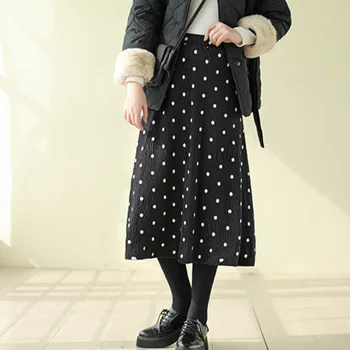

[EWQ] 2020 Spring New Pattern High Waist Loose Large Sizevintage Velvet Crinkled Black Dot Skirt Women Fashion Tide AK29701