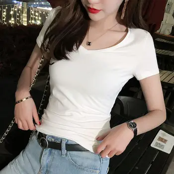 

NEW Short sleeve women's comfortable and versatile casual wear, slim fit and solid temperament, V-neck medium short half sleeve