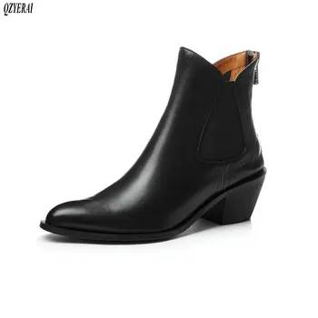 

2020 autumn and winter Women boots Genuine leather Chelsea boots European brands After the zipper The high quality Size 34-40