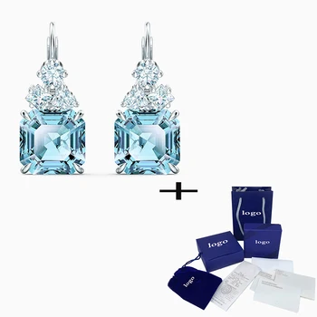 

SWA 2020 New High-quality Classic Sparkling Sea Blue Pierced Earrings Fashion Woman Exquisite Wife Birthday Valentine's Day Gift
