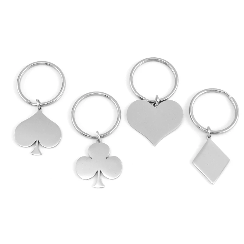 

Poker keychains Stainless Steel playing cards suits hearts clubs diamonds spades.