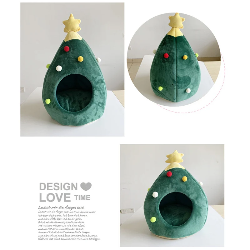 Christmas Tree Elk Pet House Semi Closed Soft Kitty House Kennel Cats Dog Bed TP899