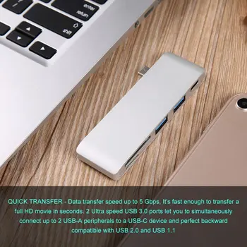 

5 in 1 Aluminum Multifunctional TYPE-C Card Reader & Hub 5 Ports USB Fast Charge up to 5 Gbps Transfer Speed