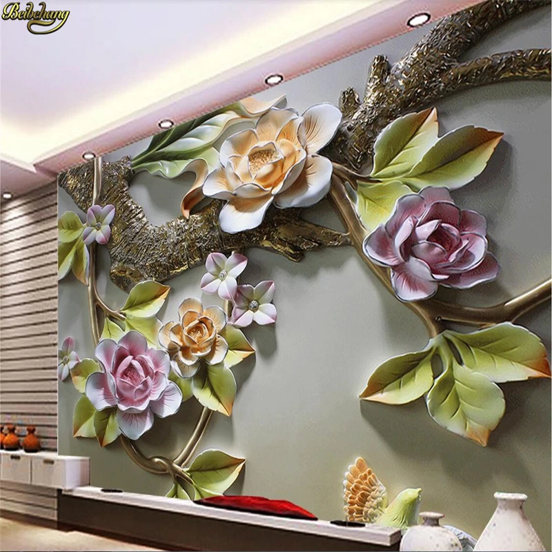 beibehang-Custom-Photo-Wallpaper-Mural-3D-Flower-Bird-Embossed-Wall-Decorative-Painting-papel-de-parede-wall